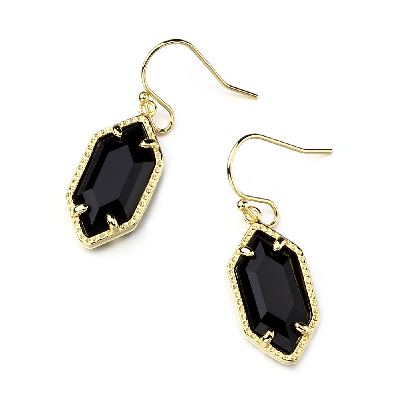 CALOO TEEMOO 14k Gold Plated Black Crystal Drop Earrings– Luxurious Earrings for Women Fashion Jewelry