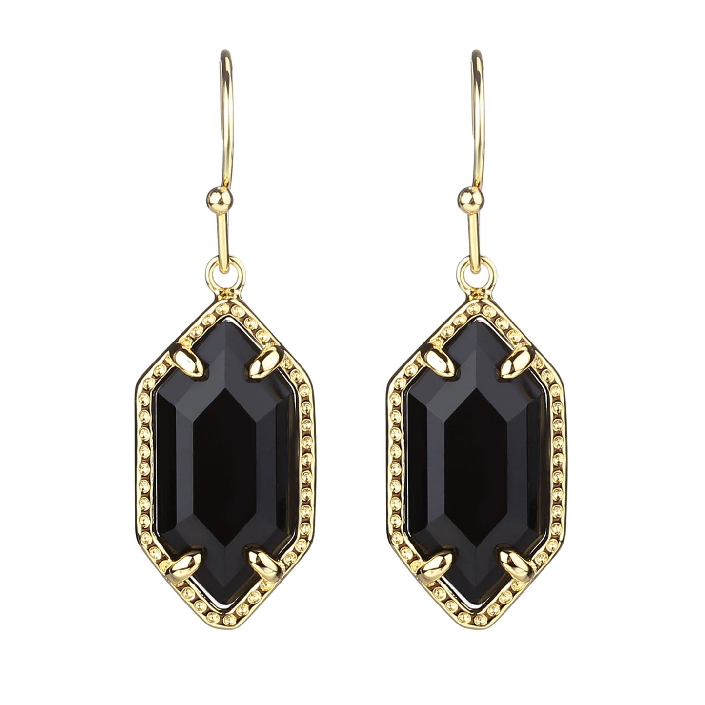 CALOO TEEMOO 14k Gold Plated Black Crystal Drop Earrings– Luxurious Earrings for Women Fashion Jewelry