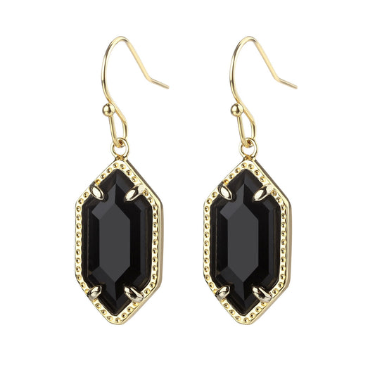 CALOO TEEMOO 14k Gold Plated Black Crystal Drop Earrings– Luxurious Earrings for Women Fashion Jewelry