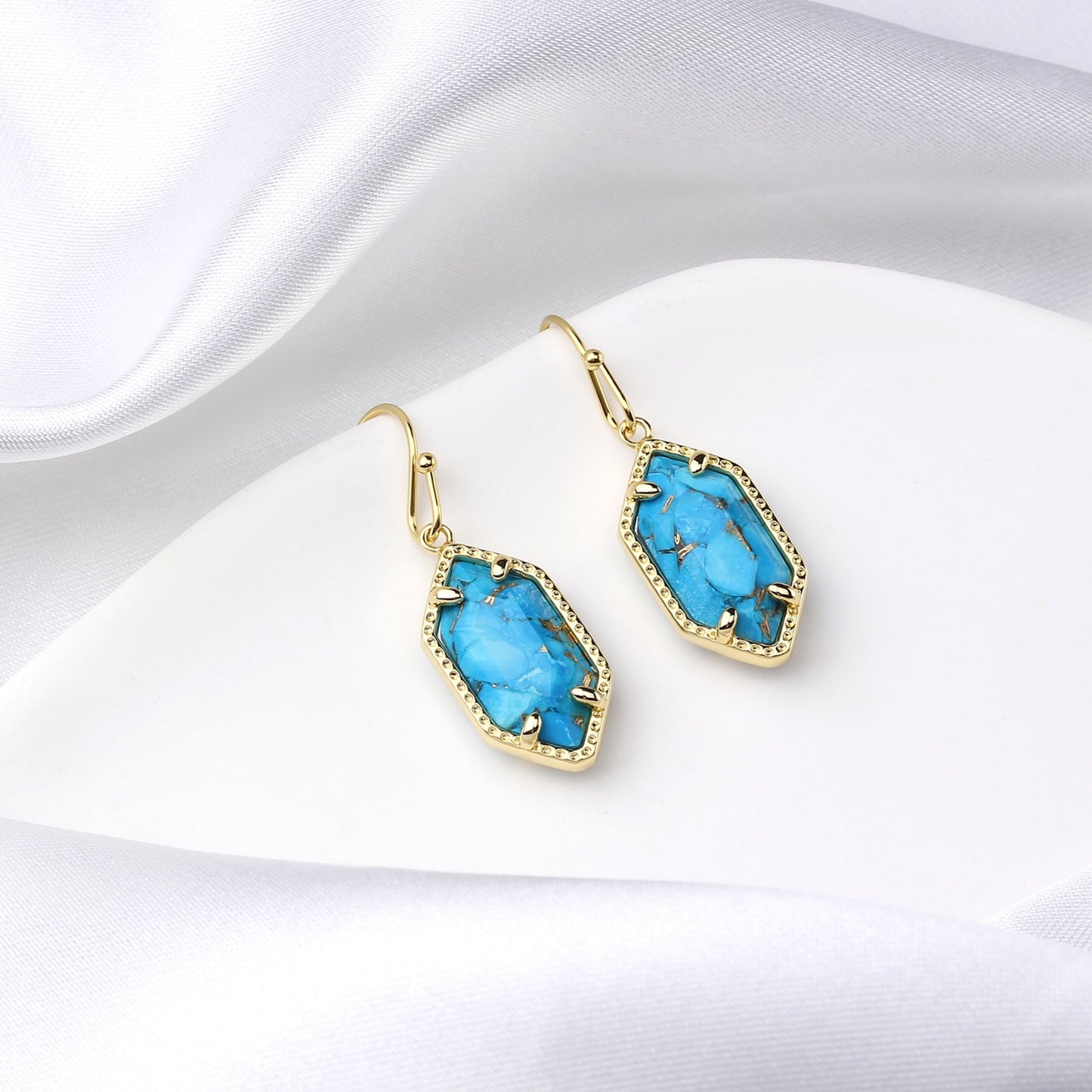 CALOO TEEMOO 14k Gold Plated Blue Turquoise Drop Earrings– Luxurious Earrings for Women Fashion Jewelry