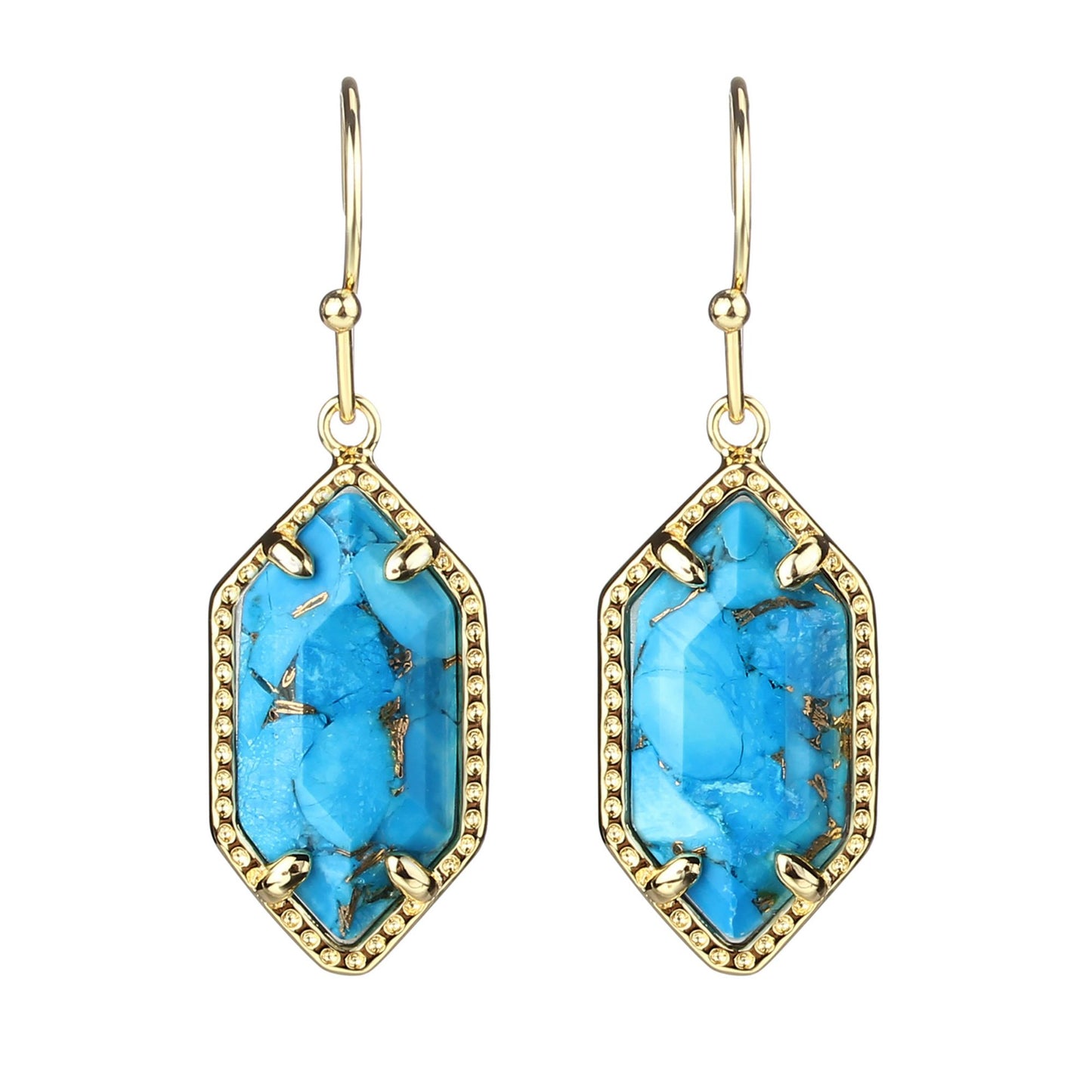 CALOO TEEMOO 14k Gold Plated Blue Turquoise Drop Earrings– Luxurious Earrings for Women Fashion Jewelry