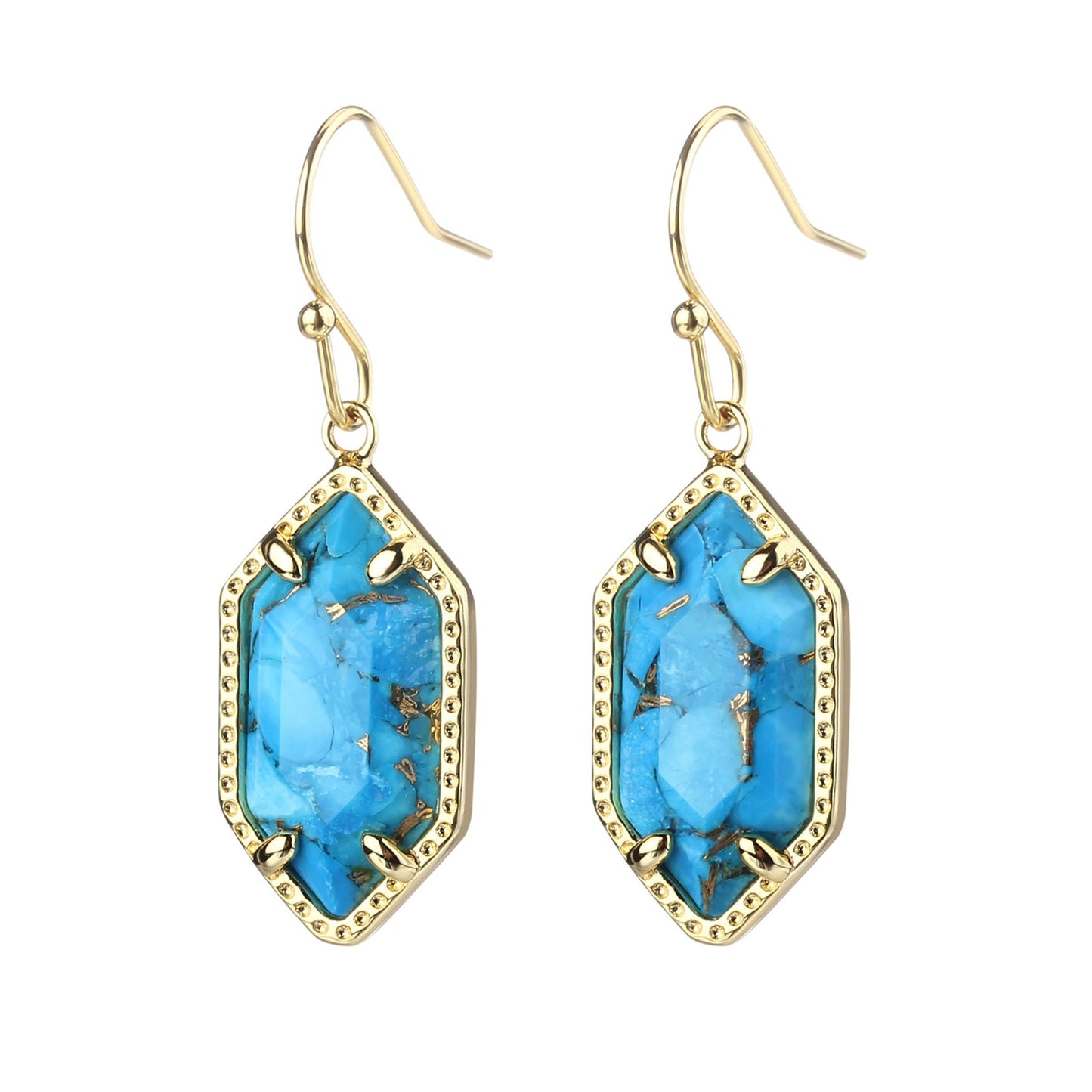 CALOO TEEMOO 14k Gold Plated Blue Turquoise Drop Earrings– Luxurious Earrings for Women Fashion Jewelry