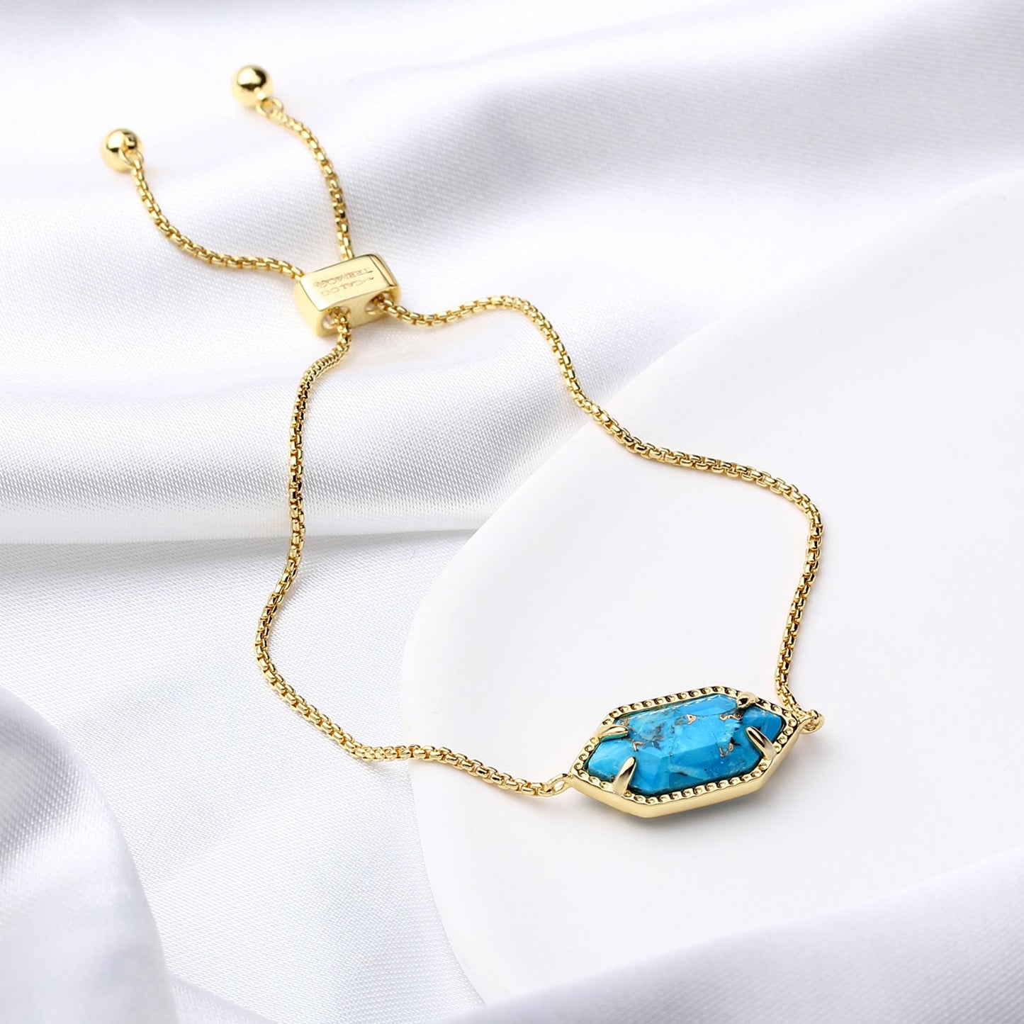 CALOO TEEMOO 14k Gold Plated Bracelets with Turquoise Pendant