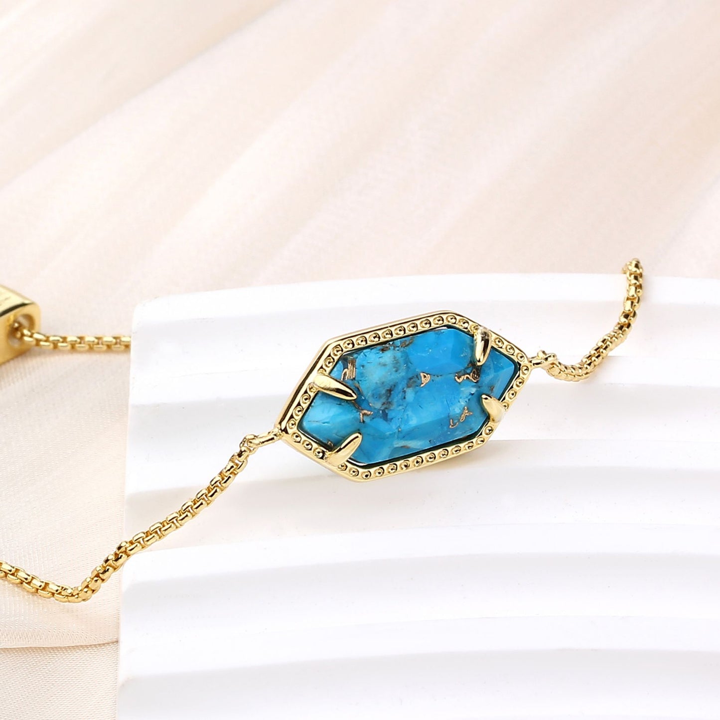 CALOO TEEMOO 14k Gold Plated Bracelets with Turquoise Pendant